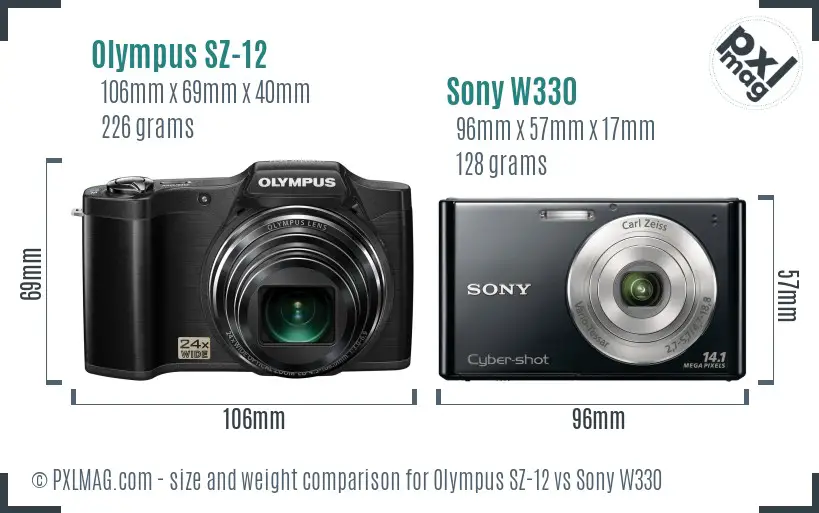 Olympus SZ-12 vs Sony W330 size comparison