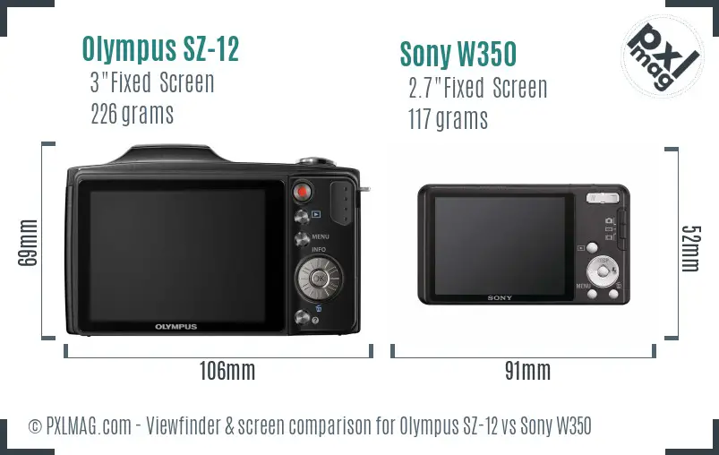 Olympus SZ-12 vs Sony W350 Screen and Viewfinder comparison