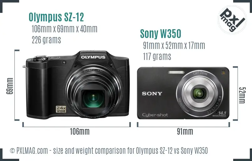 Olympus SZ-12 vs Sony W350 size comparison