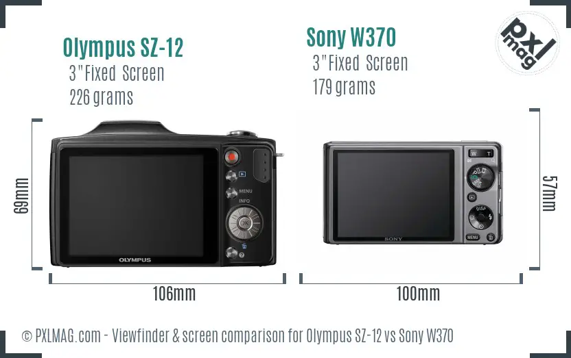 Olympus SZ-12 vs Sony W370 Screen and Viewfinder comparison