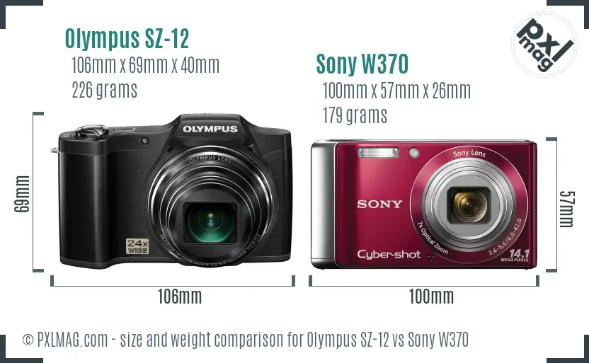 Olympus SZ-12 vs Sony W370 size comparison
