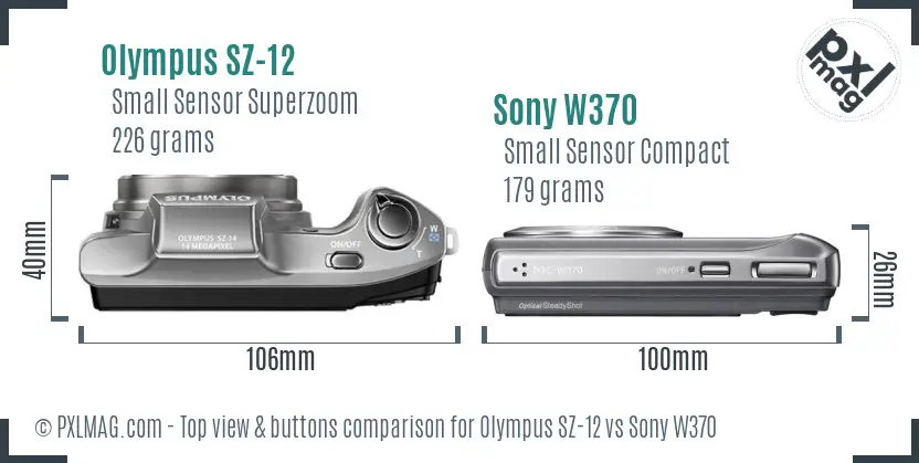 Olympus SZ-12 vs Sony W370 top view buttons comparison