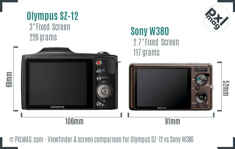 Olympus SZ-12 vs Sony W380 Screen and Viewfinder comparison