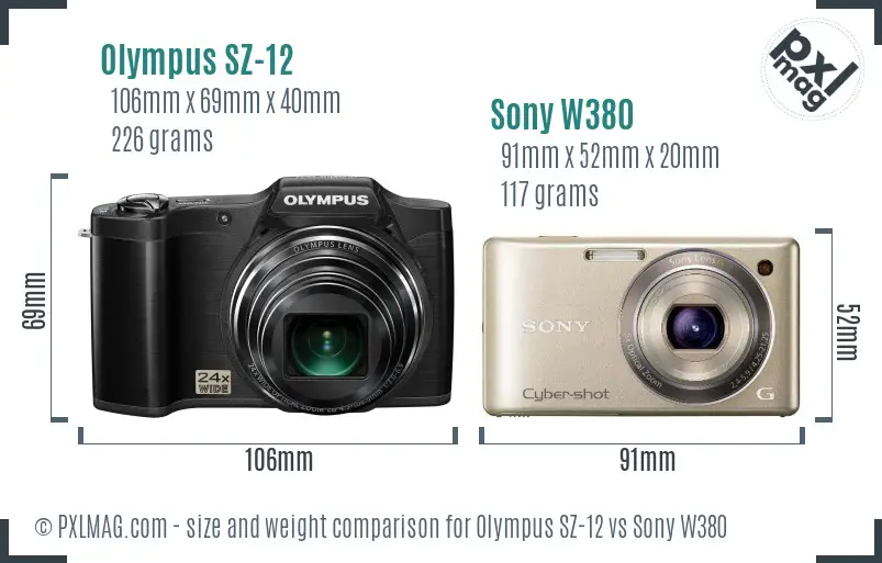 Olympus SZ-12 vs Sony W380 size comparison