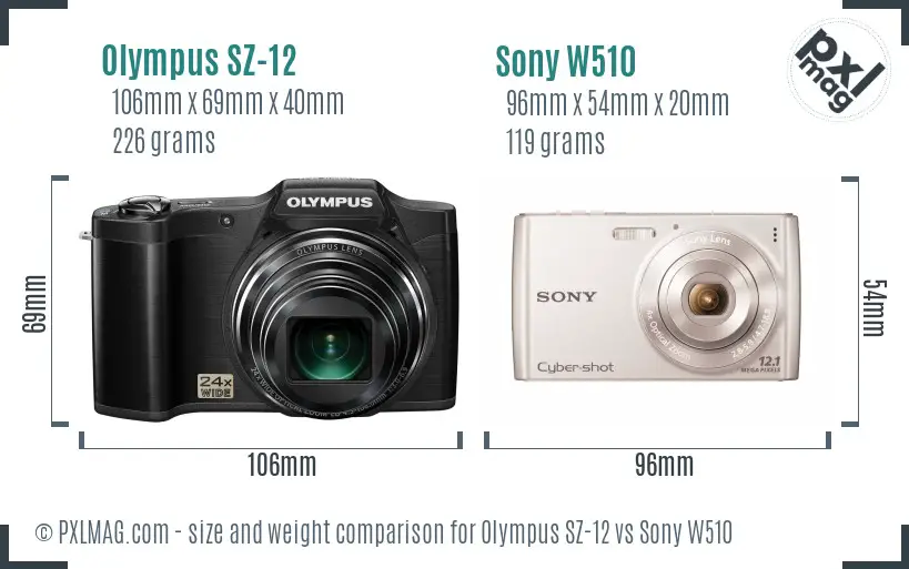 Olympus SZ-12 vs Sony W510 size comparison