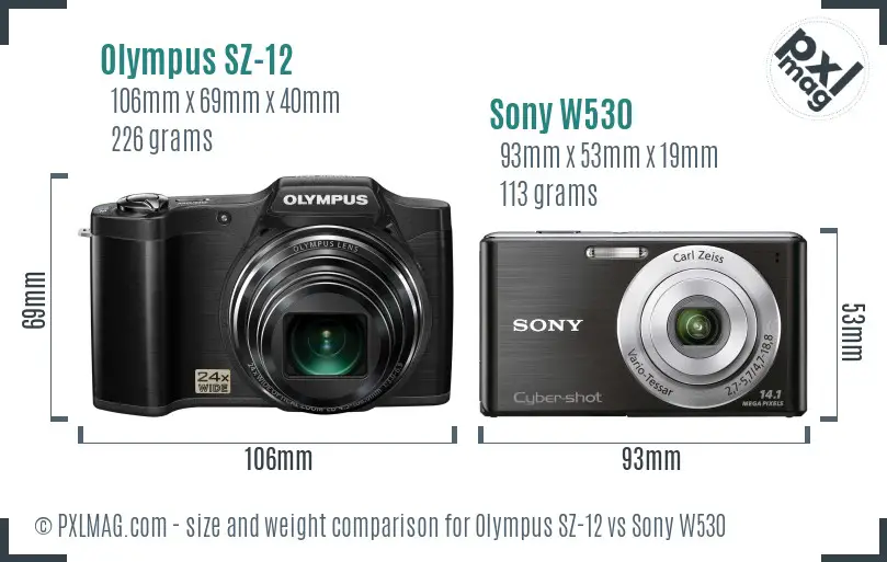 Olympus SZ-12 vs Sony W530 size comparison