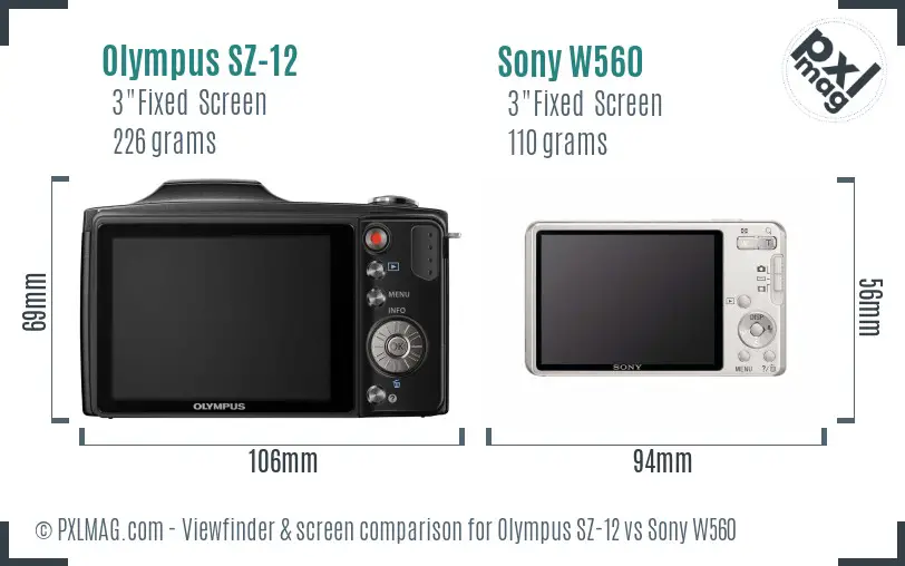 Olympus SZ-12 vs Sony W560 Screen and Viewfinder comparison