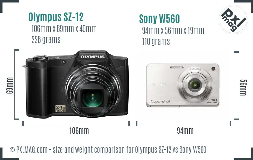 Olympus SZ-12 vs Sony W560 size comparison