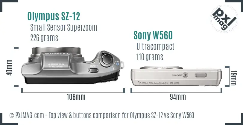 Olympus SZ-12 vs Sony W560 top view buttons comparison