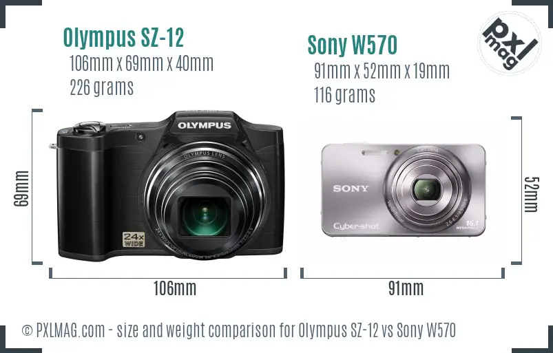 Olympus SZ-12 vs Sony W570 size comparison