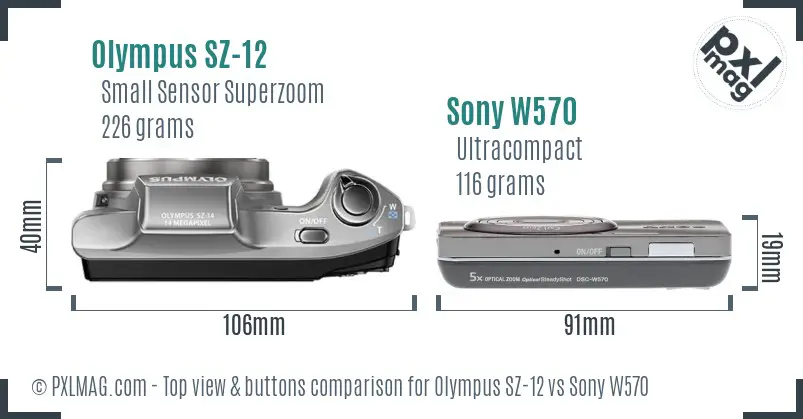 Olympus SZ-12 vs Sony W570 top view buttons comparison