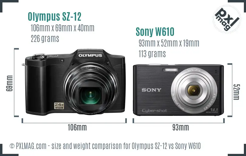 Olympus SZ-12 vs Sony W610 size comparison