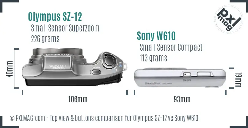 Olympus SZ-12 vs Sony W610 top view buttons comparison