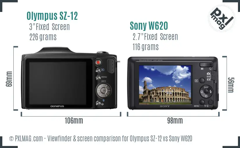 Olympus SZ-12 vs Sony W620 Screen and Viewfinder comparison