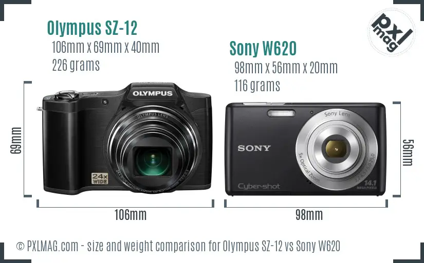 Olympus SZ-12 vs Sony W620 size comparison