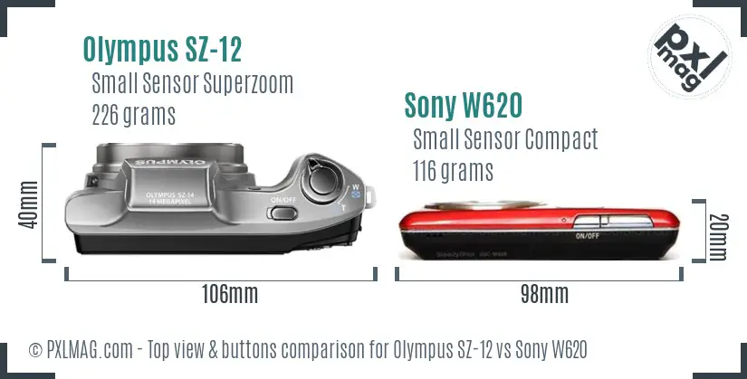 Olympus SZ-12 vs Sony W620 top view buttons comparison