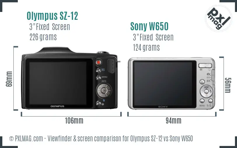 Olympus SZ-12 vs Sony W650 Screen and Viewfinder comparison