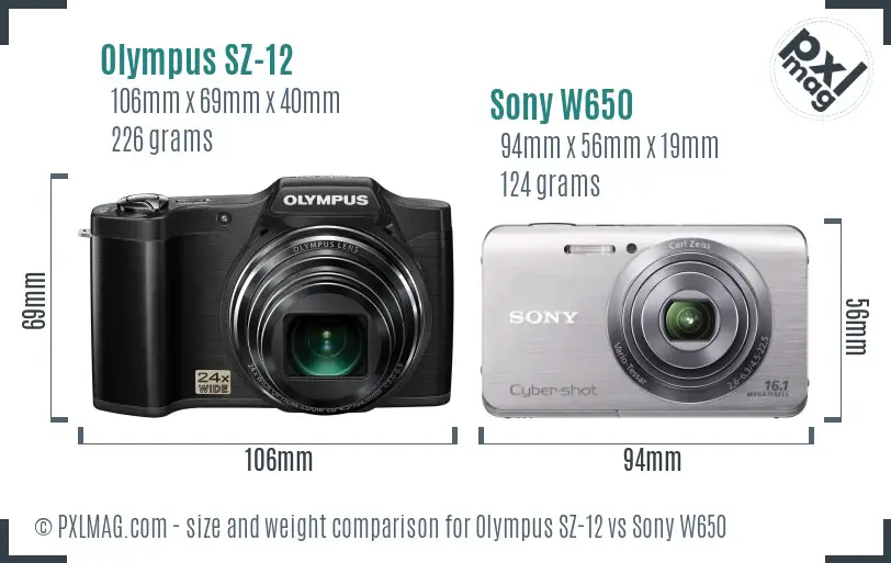 Olympus SZ-12 vs Sony W650 size comparison