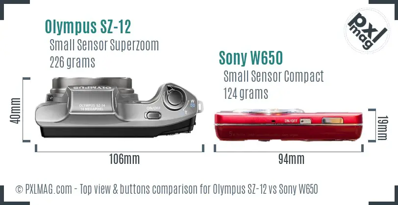 Olympus SZ-12 vs Sony W650 top view buttons comparison