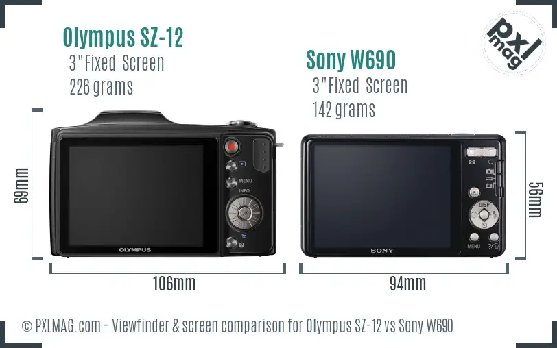 Olympus SZ-12 vs Sony W690 Screen and Viewfinder comparison