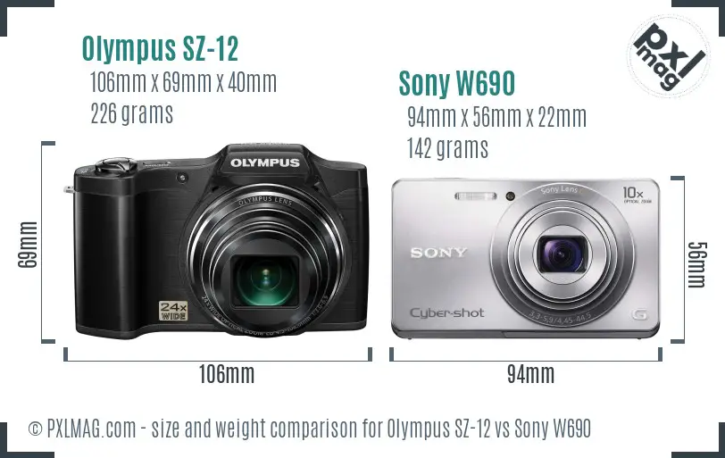 Olympus SZ-12 vs Sony W690 size comparison