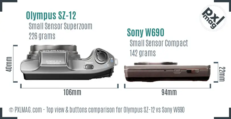 Olympus SZ-12 vs Sony W690 top view buttons comparison
