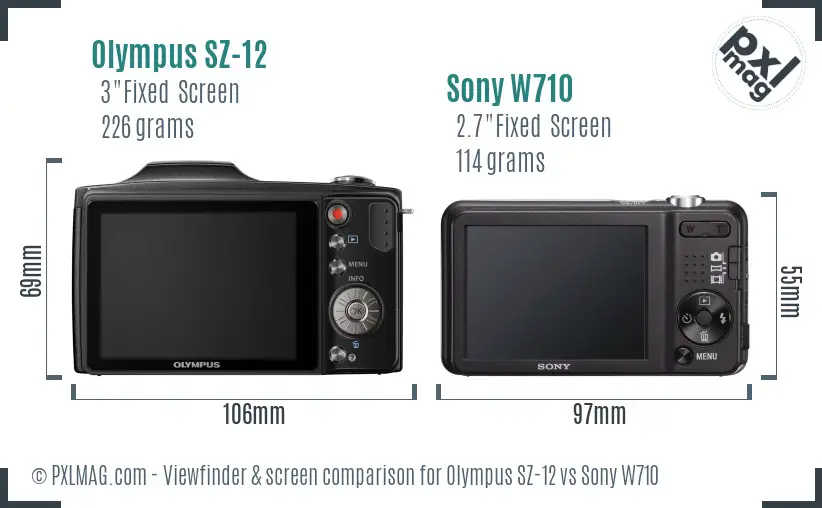 Olympus SZ-12 vs Sony W710 Screen and Viewfinder comparison