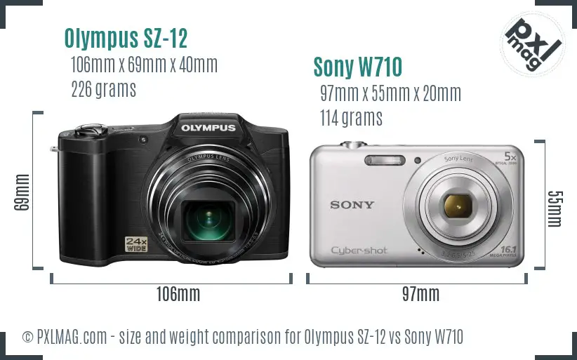 Olympus SZ-12 vs Sony W710 size comparison