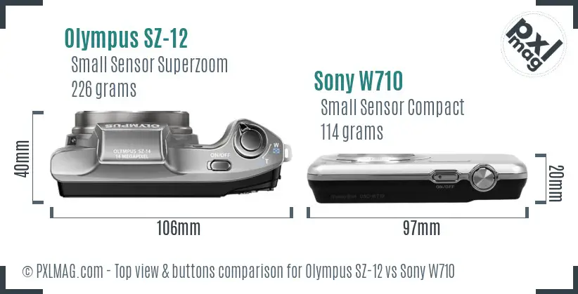 Olympus SZ-12 vs Sony W710 top view buttons comparison