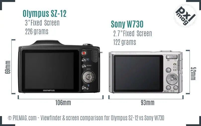 Olympus SZ-12 vs Sony W730 Screen and Viewfinder comparison