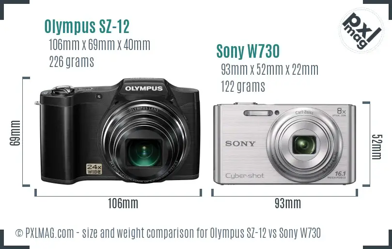 Olympus SZ-12 vs Sony W730 size comparison