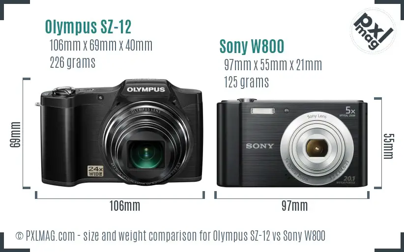Olympus SZ-12 vs Sony W800 size comparison