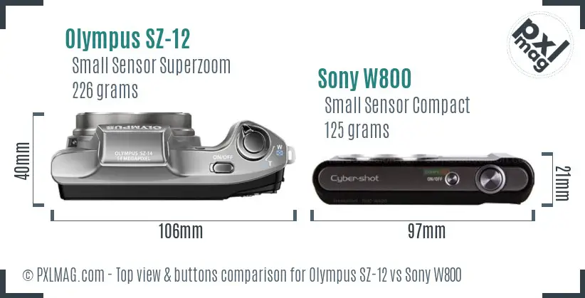 Olympus SZ-12 vs Sony W800 top view buttons comparison
