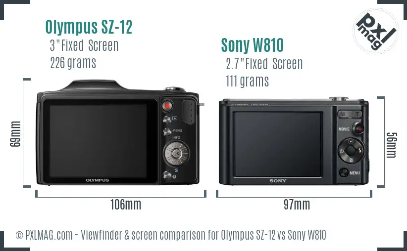 Olympus SZ-12 vs Sony W810 Screen and Viewfinder comparison
