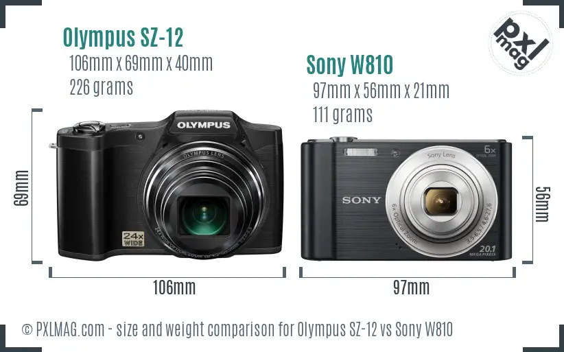 Olympus SZ-12 vs Sony W810 size comparison