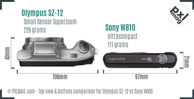 Olympus SZ-12 vs Sony W810 top view buttons comparison