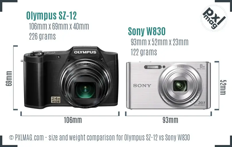 Olympus SZ-12 vs Sony W830 size comparison