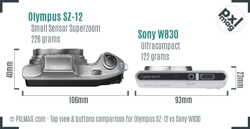Olympus SZ-12 vs Sony W830 top view buttons comparison