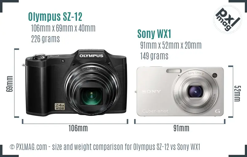 Olympus SZ-12 vs Sony WX1 size comparison