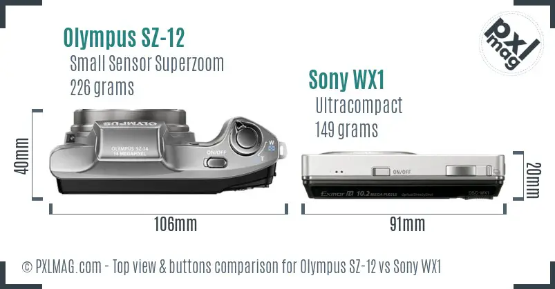 Olympus SZ-12 vs Sony WX1 top view buttons comparison