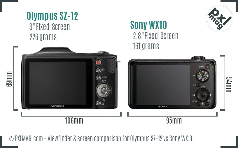 Olympus SZ-12 vs Sony WX10 Screen and Viewfinder comparison
