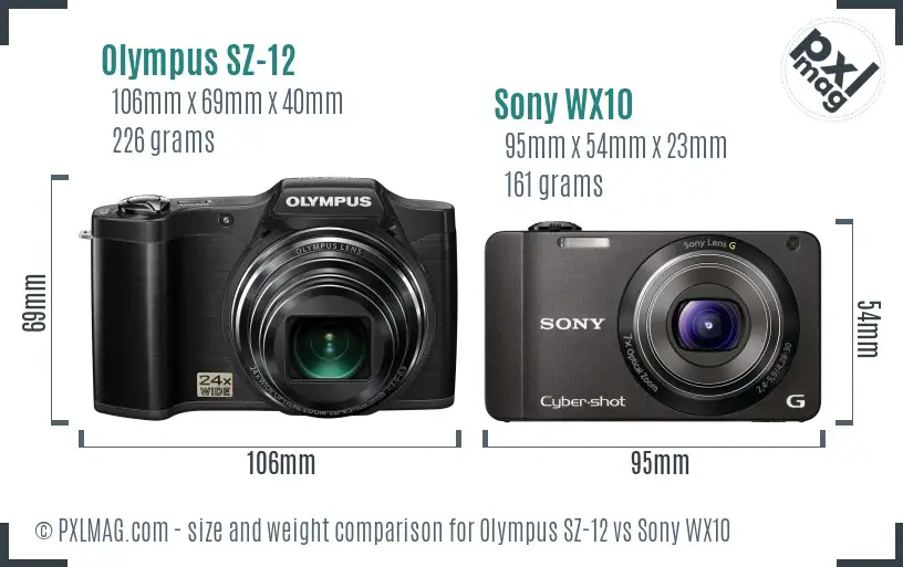 Olympus SZ-12 vs Sony WX10 size comparison