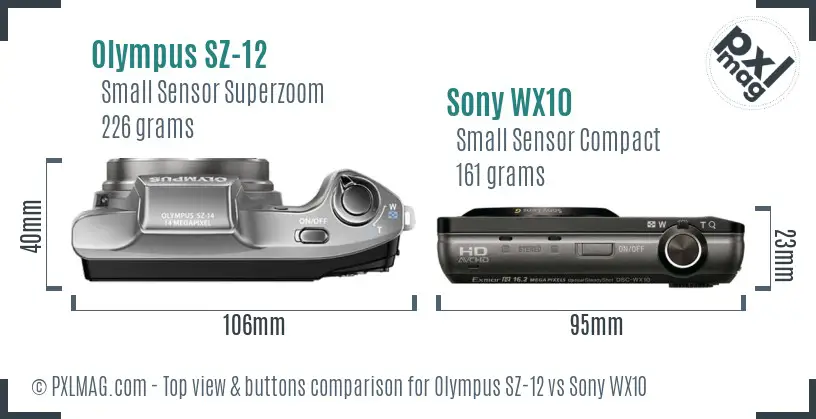 Olympus SZ-12 vs Sony WX10 top view buttons comparison