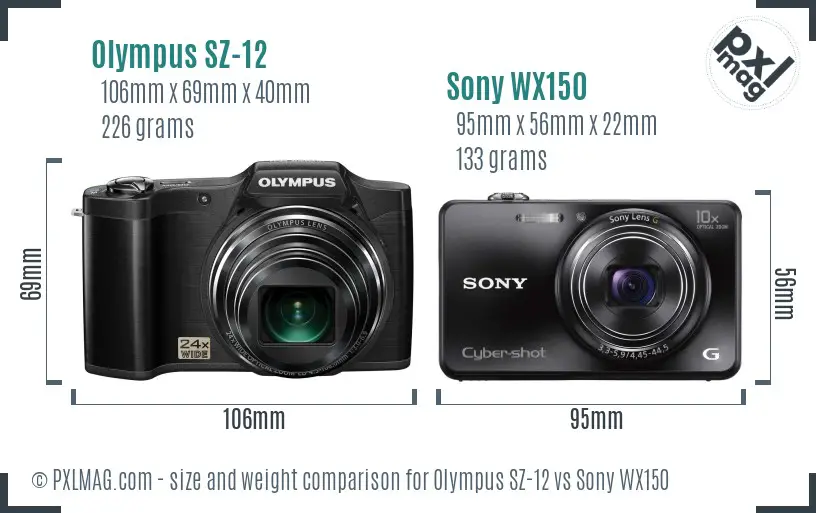 Olympus SZ-12 vs Sony WX150 size comparison
