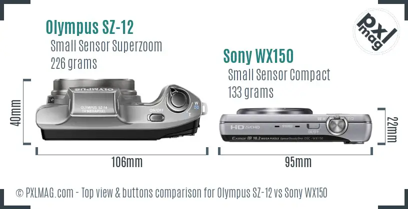 Olympus SZ-12 vs Sony WX150 top view buttons comparison