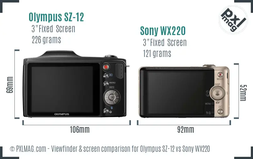 Olympus SZ-12 vs Sony WX220 Screen and Viewfinder comparison