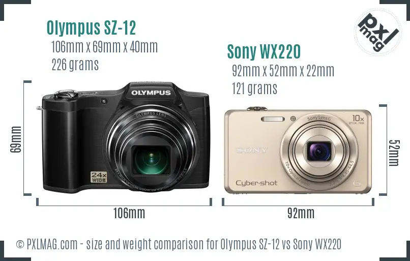 Olympus SZ-12 vs Sony WX220 size comparison