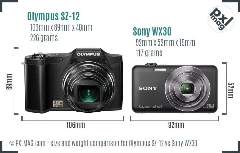 Olympus SZ-12 vs Sony WX30 size comparison