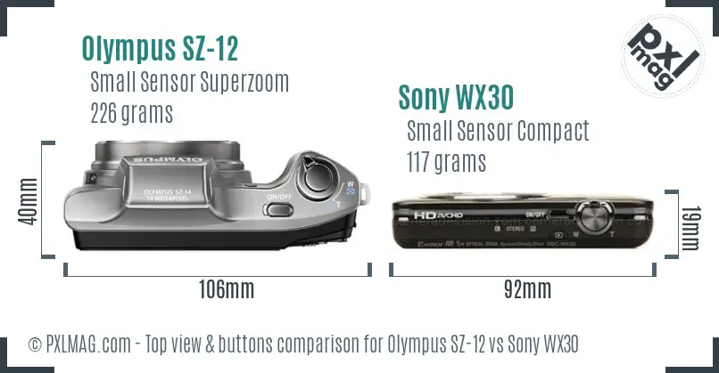 Olympus SZ-12 vs Sony WX30 top view buttons comparison