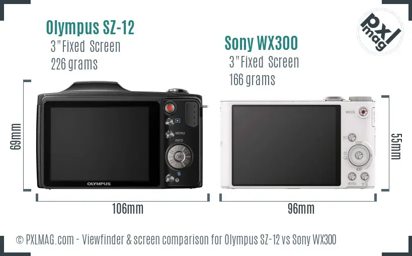 Olympus SZ-12 vs Sony WX300 Screen and Viewfinder comparison